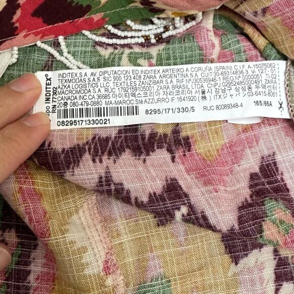 Zara Beaded Fringe Mini Tie Wrap Skirt Women's Size Small Abstract Multicolor - Picture 11 of 12